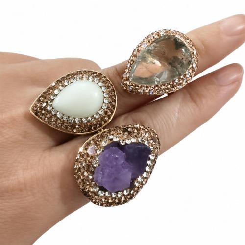 Zinklegierung Manschette Fingerring, mit Kristall & Harz Strass, Tropfen, plattiert, Modeschmuck & für Frau, keine, ring size 22-23*28-29mm, verkauft von PC