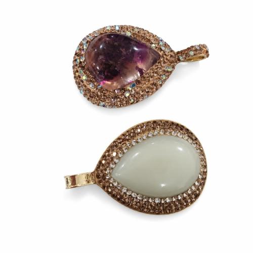 KRISTALLanhänger, Zinklegierung, mit Kristall & Harz Strass, Tropfen, plattiert, DIY, keine, pendant size 49-51*32mm, verkauft von PC