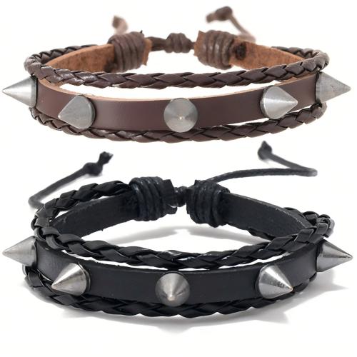 PU Leder Armband, mit Kuhhaut & Zinklegierung, handgemacht, Vintage & mehrschichtig & verschiedene Stile für Wahl & für den Menschen, Länge:ca. 18-23 cm, verkauft von PC