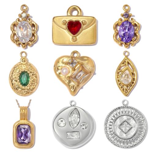 Stainless Steel Pendants, 304 Stainless Steel, plated, DIY & different styles for choice & micro pave cubic zirconia, 3PCs/Lot, Sold By Lot