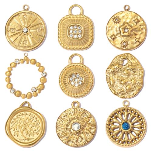 Stainless Steel Pendants, 304 Stainless Steel, gold color plated, DIY & different styles for choice & with rhinestone, 3PCs/Lot, Sold By Lot