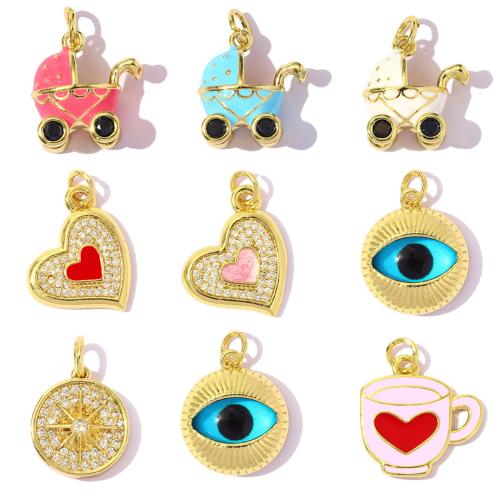 Stainless Steel Pendants, Brass, plated, DIY & different styles for choice & micro pave cubic zirconia & enamel, 3PCs/Bag, Sold By Bag