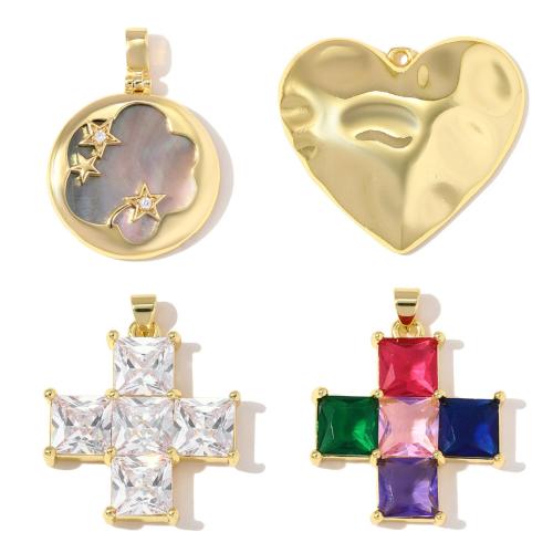 Stainless Steel Pendants, Brass, with Shell, plated, DIY & different styles for choice & micro pave cubic zirconia, 3PCs/Bag, Sold By Bag