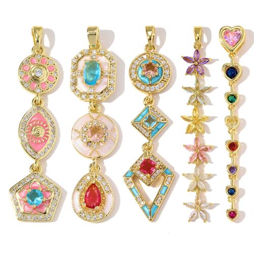 Stainless Steel Pendants, Brass, plated, DIY & different styles for choice & micro pave cubic zirconia & enamel, 3PCs/Bag, Sold By Bag