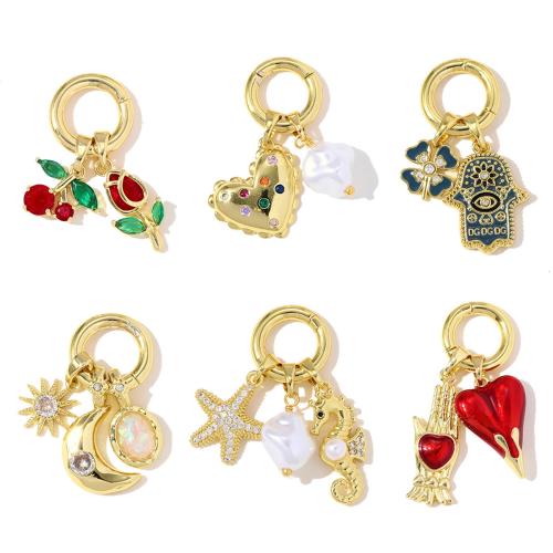 Stainless Steel Pendants, Brass, with ABS Plastic Pearl, gold color plated, DIY & different styles for choice & micro pave cubic zirconia & enamel, 3PCs/Bag, Sold By Bag