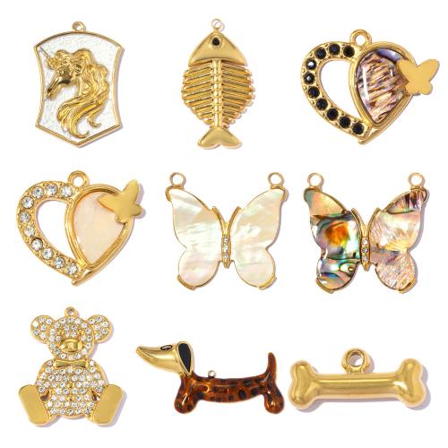 Stainless Steel Pendants, 304 Stainless Steel, with Shell, plated, DIY & different styles for choice & enamel & with rhinestone, 3PCs/Bag, Sold By Bag