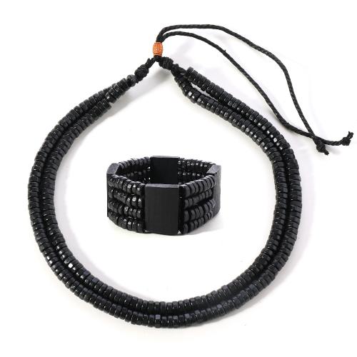 Wood Bracelet and Necklace, with Wax Cord, stoving varnish, vintage & different styles for choice & for man, Sold By PC