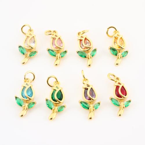 Cubic Zirconia Micro Pave Brass Pendant, Flower, gold color plated, DIY & micro pave cubic zirconia, more colors for choice, 21x8x4mm, Sold By PC