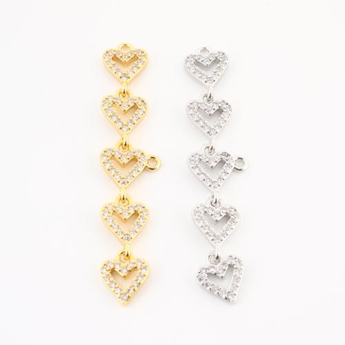 Cubic Zirconia Micro Pave Brass Pendant, Heart, plated, DIY & micro pave cubic zirconia, more colors for choice, 56x12x2mm, Sold By PC