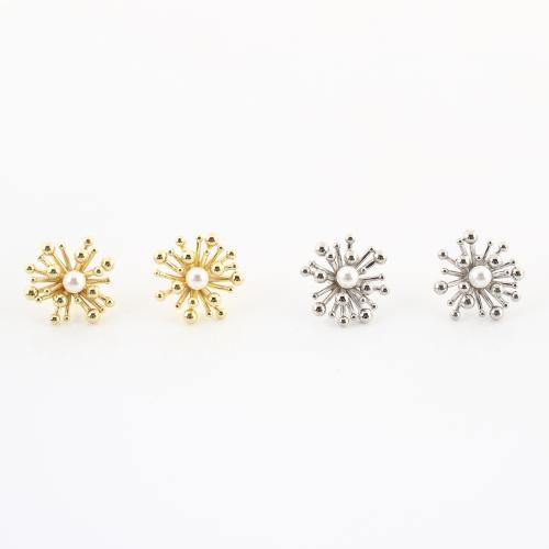laiton boucle d oreille dormeuse, avec perle de plastique, Placage, bijoux de mode & pour femme, plus de couleurs à choisir, 23x23x20mm, Vendu par paire