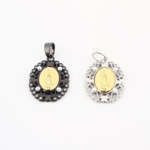 Cubic Zirconia Micro Pave Brass Pendant, with Plastic Pearl, plated, DIY & micro pave cubic zirconia, more colors for choice, 28x17x3mm, Sold By PC