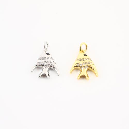 Cubic Zirconia Micro Pave Brass Pendant, Fish, plated, DIY & micro pave cubic zirconia, more colors for choice, 20x13x3mm, Sold By PC