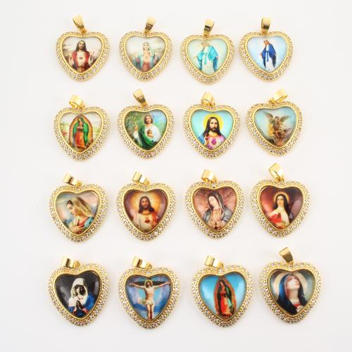 Brass Heart Pendants, gold color plated, DIY & micro pave cubic zirconia, more colors for choice, 28x22x6mm, Sold By PC