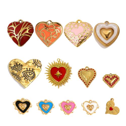 Stainless Steel Heart Pendants, 304 Stainless Steel, plated, DIY & different materials for choice & different styles for choice & enamel & with rhinestone, Sold By PC