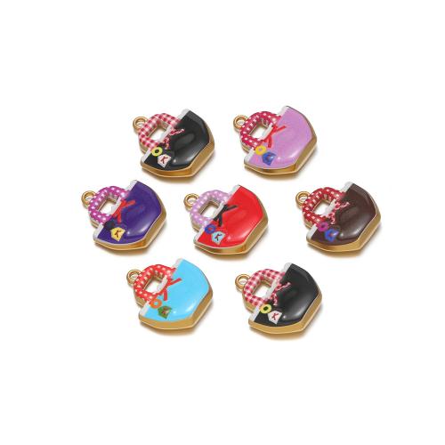 Stainless Steel Pendants, 304 Stainless Steel, Handbag, gold color plated, DIY & enamel, more colors for choice, 14.50x16.50mm, 10PCs/Bag, Sold By Bag