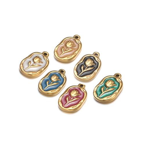 Stainless Steel Flower Pendant, 304 Stainless Steel, gold color plated, DIY & with flower pattern & enamel, more colors for choice, 20x12.60mm, 10PCs/Bag, Sold By Bag