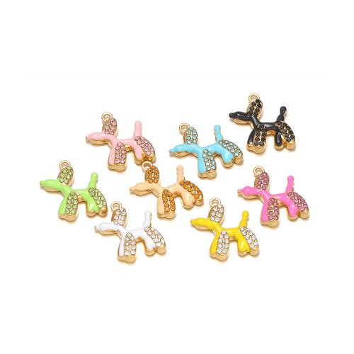 Stainless Steel Animal Pendants, 304 Stainless Steel, Dog, gold color plated, DIY & enamel & with rhinestone, more colors for choice, 16x15mm, 10PCs/Bag, Sold By Bag