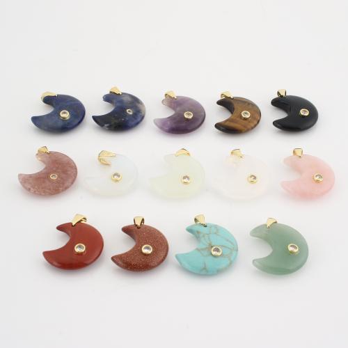 Gemstone Pendants Jewelry, Moon, DIY & with rhinestone, more colors for choice, 26x25x7mm, Sold By PC