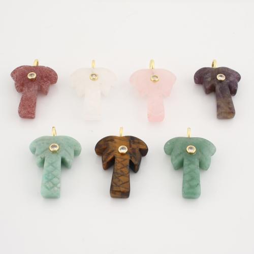 Gemstone Pendants Jewelry, Tree, DIY & with rhinestone, more colors for choice, 35x21x8mm, Sold By PC