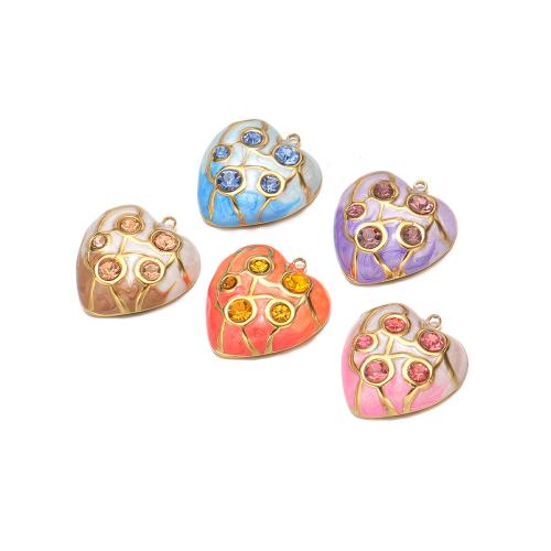 Stainless Steel Heart Pendants, 304 Stainless Steel, gold color plated, DIY & enamel & with rhinestone, more colors for choice, 23x21mm, 10PCs/Bag, Sold By Bag