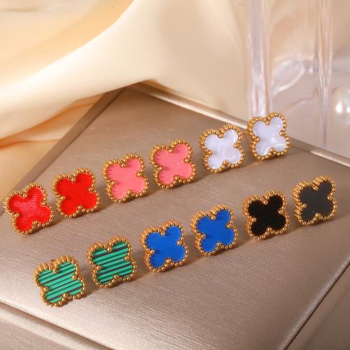 Stainless Steel Stud Earring, Four Leaf Clover, plated, fashion jewelry & for woman, more colors for choice, 12Pairs/Bag, Sold By Bag