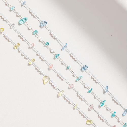 Decorative Beaded Chain, 304 Stainless Steel, with Quartz & Plastic Pearl, plated, DIY & different styles for choice, Sold By m