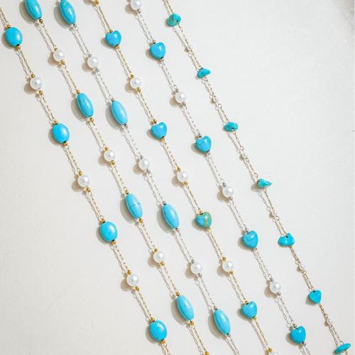 Decorative Beaded Chain, 304 Stainless Steel, with turquoise & Plastic Pearl, plated, DIY & different styles for choice, Sold By m