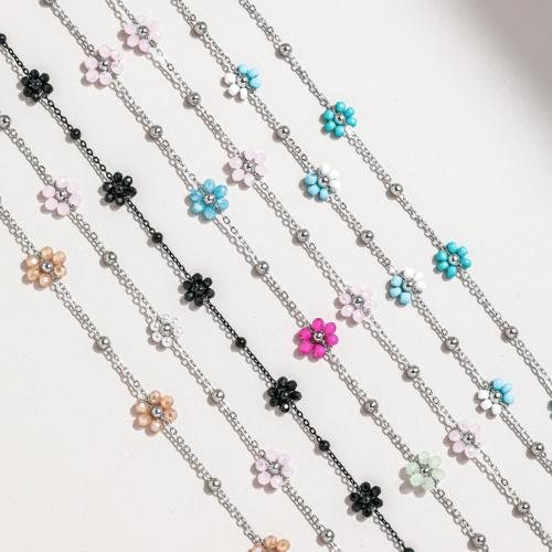 Decorative Beaded Chain, 304 Stainless Steel, with Glass Beads, plated, DIY, more colors for choice, Sold By m