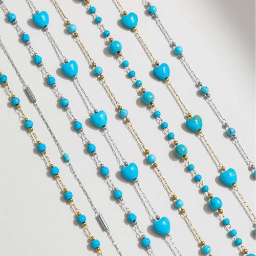 Decorative Beaded Chain, 304 Stainless Steel, with turquoise, plated, DIY & different styles for choice, Sold By m