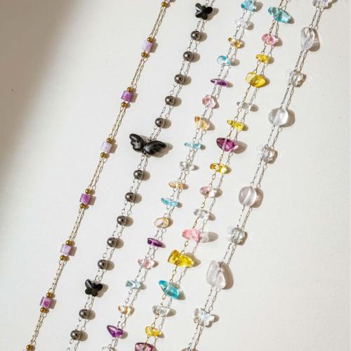 Decorative Beaded Chain, 304 Stainless Steel, with Gemstone, plated, DIY & different styles for choice, Sold By m