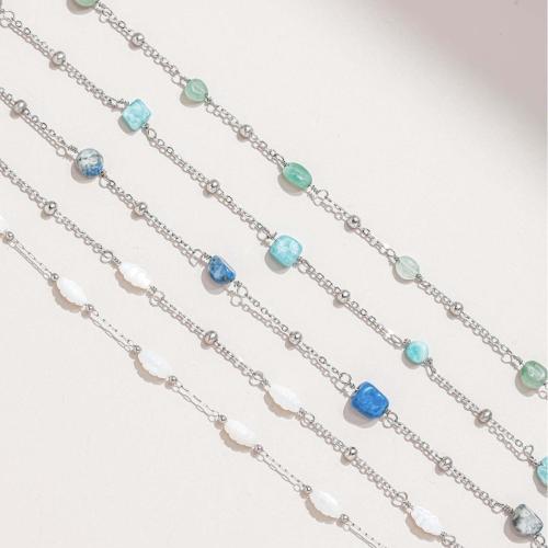 Decorative Beaded Chain, 304 Stainless Steel, with Gemstone, plated, DIY, more colors for choice, Sold By m