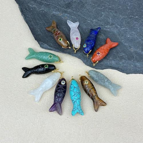 Gemstone Jewelry Pendants, Fish, DIY & different materials for choice & with rhinestone, 45x13mm, Sold By PC