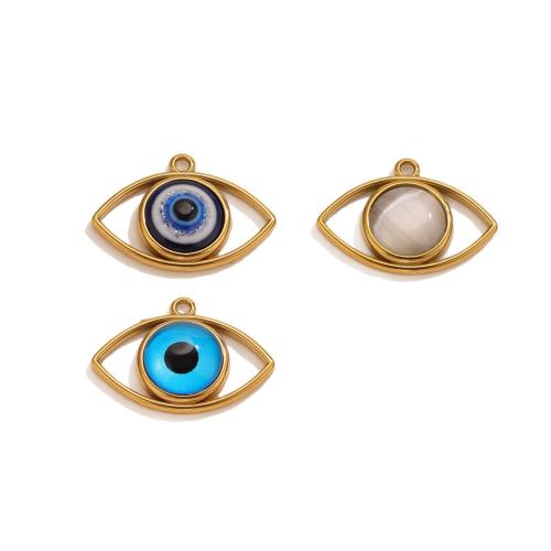 Evil Eye Anhänger, 304 Edelstahl, mit Katzenauge & Acryl, blöser Blick, goldfarben plattiert, DIY & hohl, keine, 28.20x19.80mm, verkauft von PC