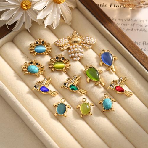 Stainless Steel Animal Pendants, 304 Stainless Steel, with turquoise & Cats Eye & Crystal & Plastic Pearl, plated, DIY & different styles for choice & with rhinestone, Sold By PC