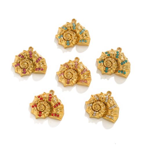 Stainless Steel Animal Pendants, 304 Stainless Steel, Conch, gold color plated, DIY & with rhinestone, more colors for choice, 25x22mm, Sold By PC