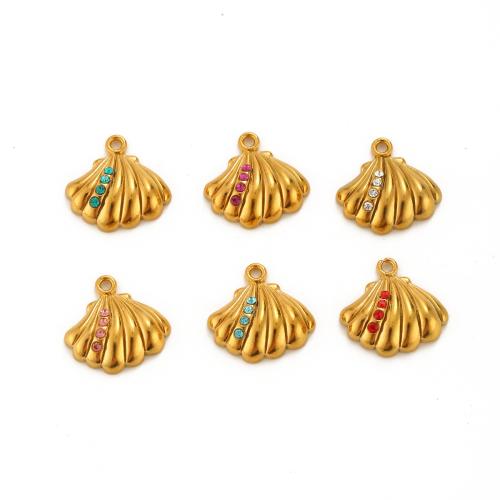 Stainless Steel Animal Pendants, 304 Stainless Steel, Shell, gold color plated, DIY & with rhinestone, more colors for choice, 17x17mm, Sold By PC