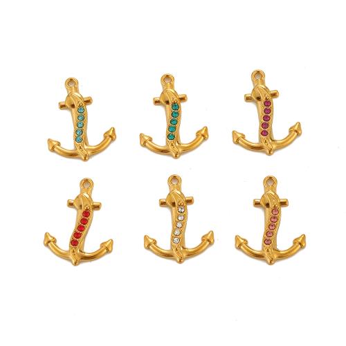 Stainless Steel Pendants, 304 Stainless Steel, Anchor, gold color plated, DIY & with rhinestone, more colors for choice, 18x23mm, Sold By PC