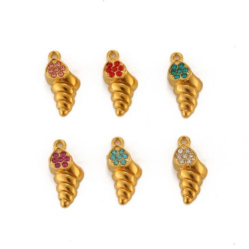 Stainless Steel Animal Pendants, 304 Stainless Steel, Conch, gold color plated, DIY & with rhinestone, more colors for choice, 9x20mm, Sold By PC