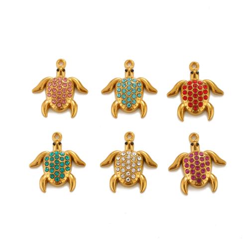 Stainless Steel Animal Pendants, 304 Stainless Steel, Turtle, gold color plated, DIY & with rhinestone, more colors for choice, 20x23mm, Sold By PC