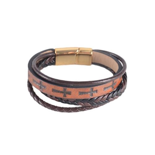 PU Leather Bracelet, with Tibetan Style, vintage & different size for choice & for man, brown, Sold By PC