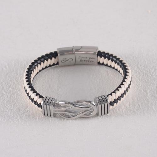 304 Stainless Steel Bracelet, with PU Leather, vintage & different size for choice & for man, white, Sold By PC