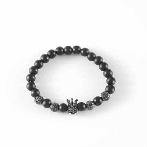 Black Stone Bracelet, with Tibetan Style, Lion, for man & with rhinestone, Sold By PC