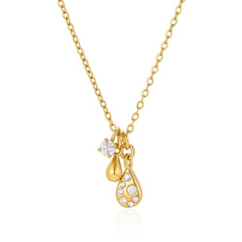 304 Stainless Steel Necklace, gold color plated, fashion jewelry & different styles for choice & for woman & with rhinestone, Sold By PC