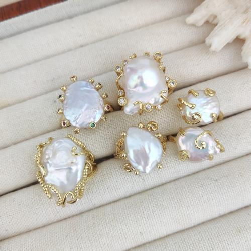 Freshwater Pearl Cuff Finger Ring, with Tibetan Style, gold color plated, Unisex & different styles for choice & with rhinestone, Sold By PC