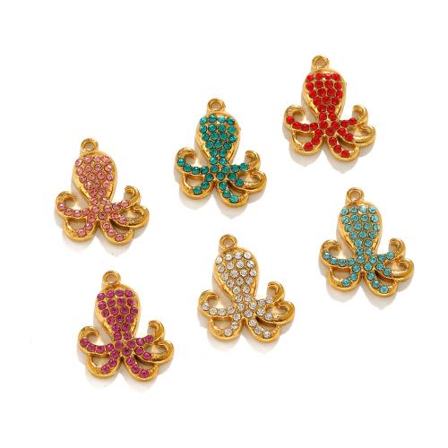 Stainless Steel Animal Pendants, 304 Stainless Steel, Octopus, gold color plated, DIY & with rhinestone, more colors for choice, Sold By PC