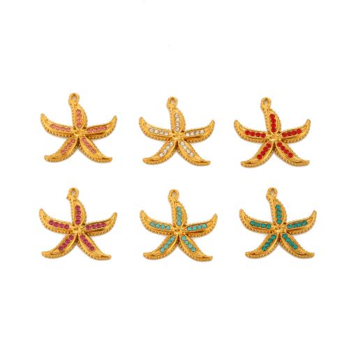 Stainless Steel Animal Pendants, 304 Stainless Steel, Starfish, gold color plated, DIY & with rhinestone, more colors for choice, 27x26mm, Sold By PC