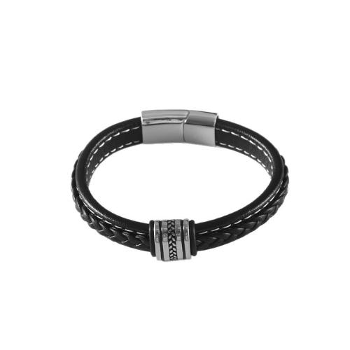 PU Leather Bracelet, with 304 Stainless Steel, different size for choice & for man, black, Sold By PC