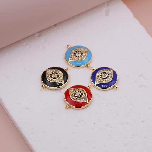 Evil Eye Connector, Brass, gold color plated, DIY & micro pave cubic zirconia & enamel, more colors for choice, 21x16mm, Sold By PC