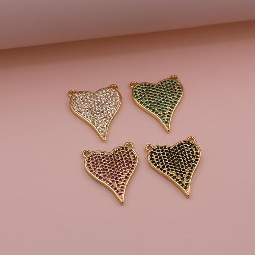 Cubic Zirconia Micro Pave Brass Pendant, Heart, gold color plated, DIY & micro pave cubic zirconia, more colors for choice, 22x17mm, Sold By PC