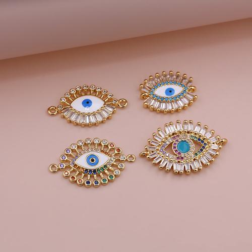 Evil Eye Connector, Brass, gold color plated, DIY & different styles for choice & micro pave cubic zirconia & enamel, Sold By PC